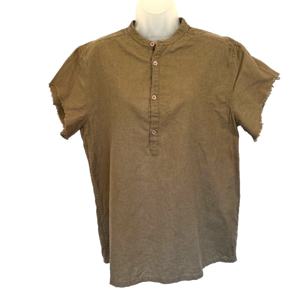 Asos Design Olive Green Mandarin Collar Ripped Look Sleeve linen blend
